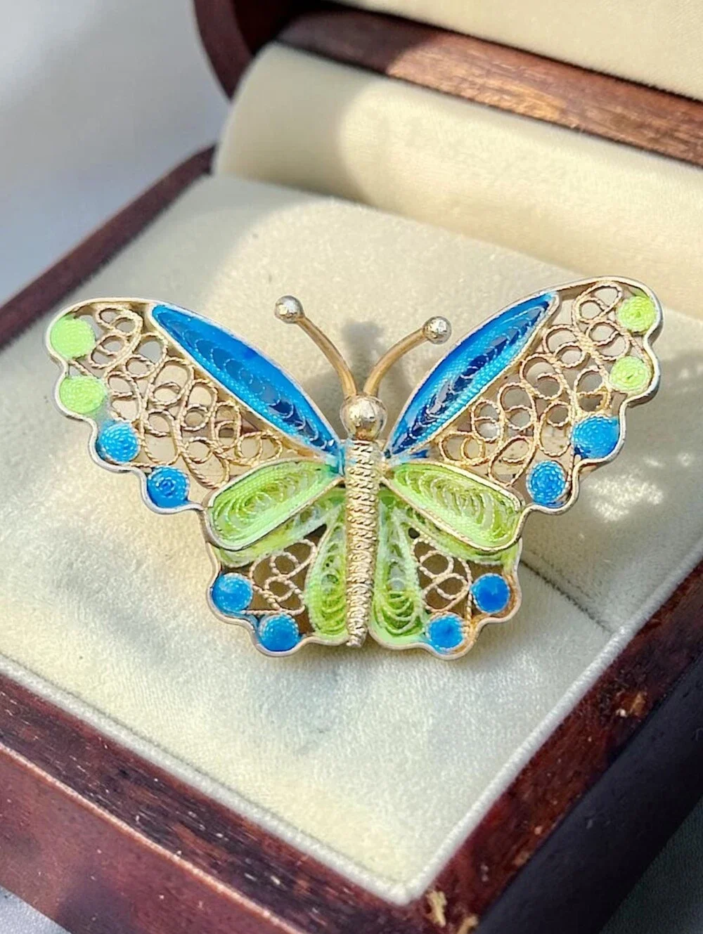 Vintage 800 Silver Enameled Butterfly Brooch